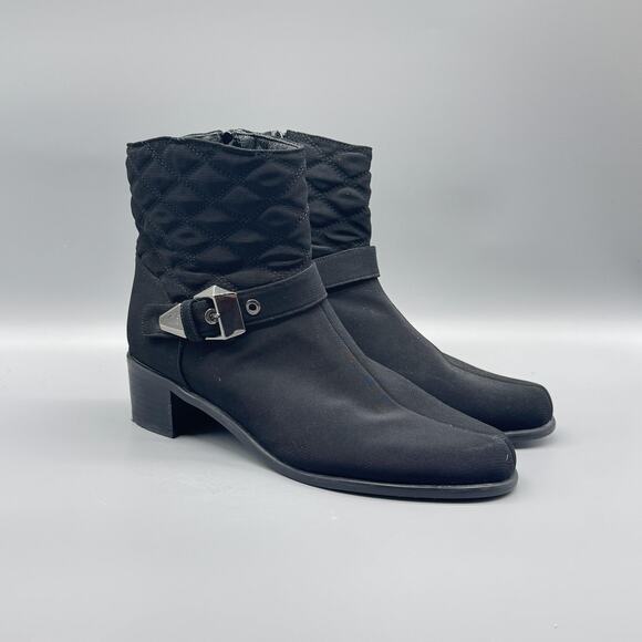 Stuart Weitzman Boots Womens 7.5 Black Quilted Ankle Buckle Gorby Waterproof - Picture 2 of 12